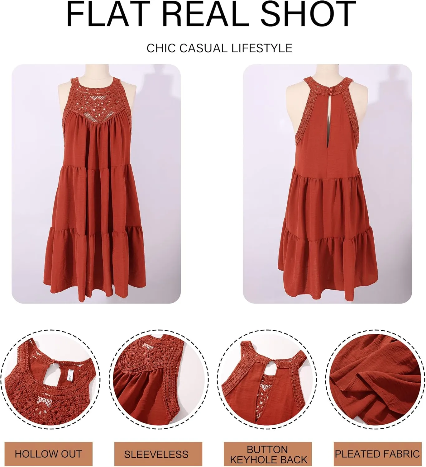 Women's 2024 Summer Sleeveless Halter Dresses Hollow Out A Line Tiered Sundresses Vacation Mini Dress