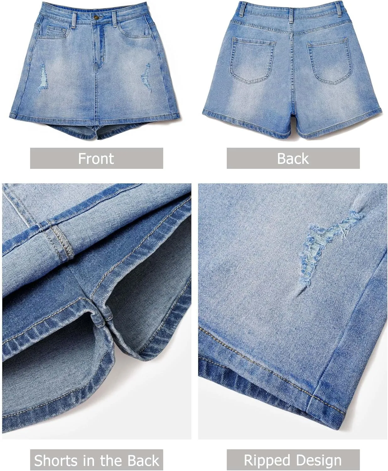 Women's Denim Mini Skort High Waisted Stretch Casual Jean Skirt Shorts 5 Pockets