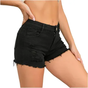 Women's Denim Shorts Mid Rise Ripped Distressed Jean Shorts Cut Off Stretchy Jeans Frayed Raw Hem Casual Short Pants