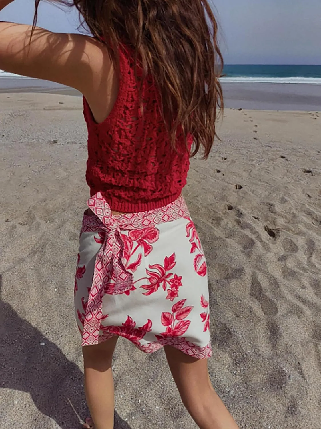 Womens Floral Wrap Mini Skirt Summer Beach Short Skirt Casual Knot Side High Waist A Line Vacation Outfits Skirts