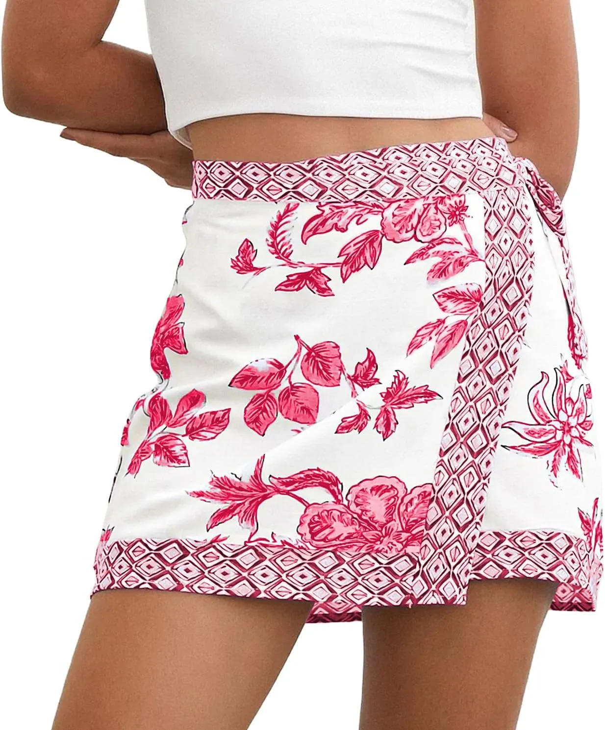 Womens Floral Wrap Mini Skirt Summer Beach Short Skirt Casual Knot Side High Waist A Line Vacation Outfits Skirts