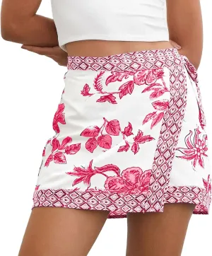 Womens Floral Wrap Mini Skirt Summer Beach Short Skirt Casual Knot Side High Waist A Line Vacation Outfits Skirts