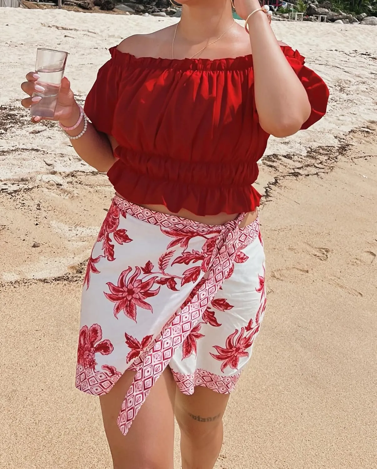 Womens Floral Wrap Mini Skirt Summer Beach Short Skirt Casual Knot Side High Waist A Line Vacation Outfits Skirts