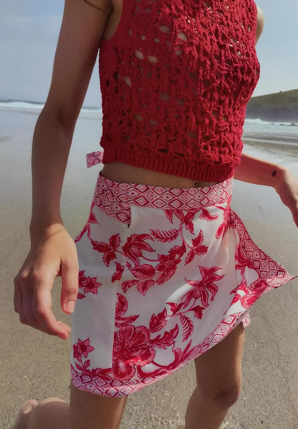Womens Floral Wrap Mini Skirt Summer Beach Short Skirt Casual Knot Side High Waist A Line Vacation Outfits Skirts