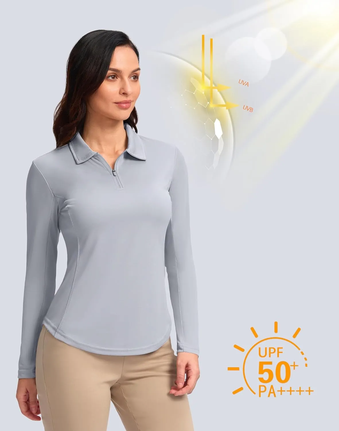 Women's Golf Shirts Lightweight UPF 50  Long Sleeve Shirts UV Protection Quick Dry Cool Polo Shirts for Women Work Outdoor