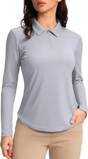 Women's Golf Shirts Lightweight UPF 50  Long Sleeve Shirts UV Protection Quick Dry Cool Polo Shirts for Women Work Outdoor