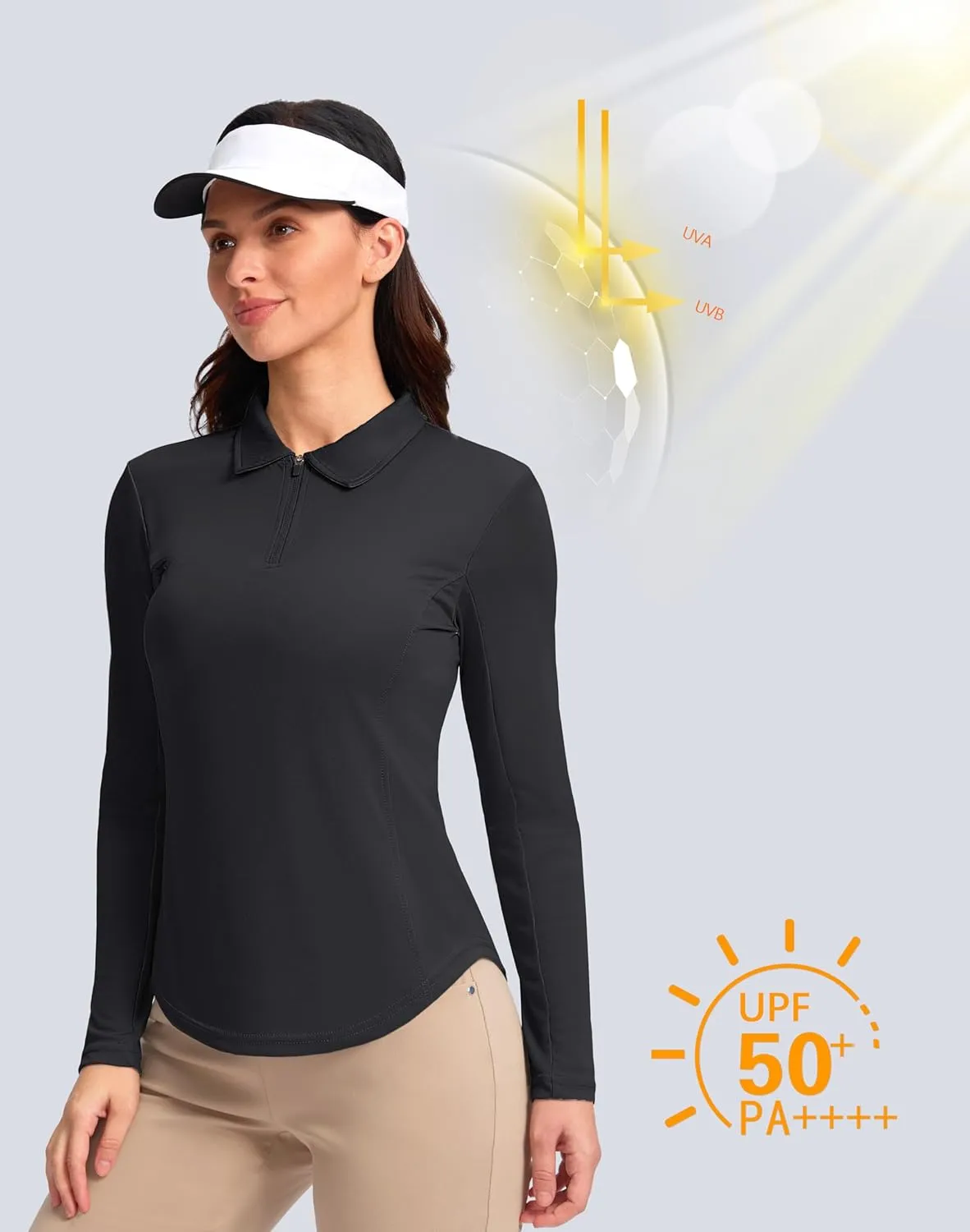 Women's Golf Shirts Lightweight UPF 50  Long Sleeve Shirts UV Protection Quick Dry Cool Polo Shirts for Women Work Outdoor