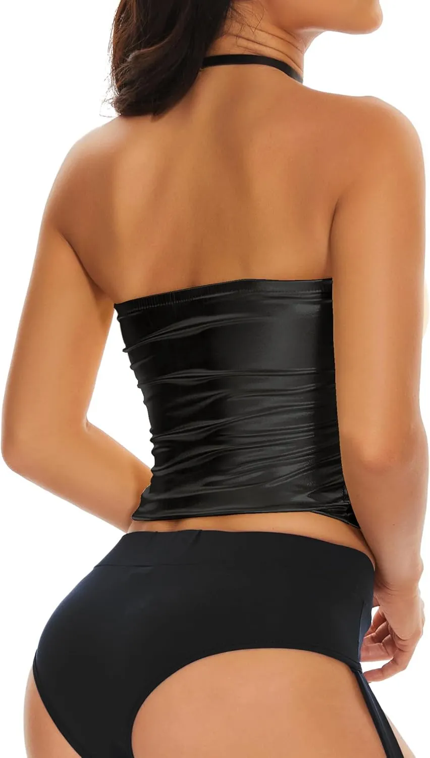 Women's Metallic Crop Tube Top Shiny Strapless Bandeau Bra for Dancing, Raves, Festivals, Costumes