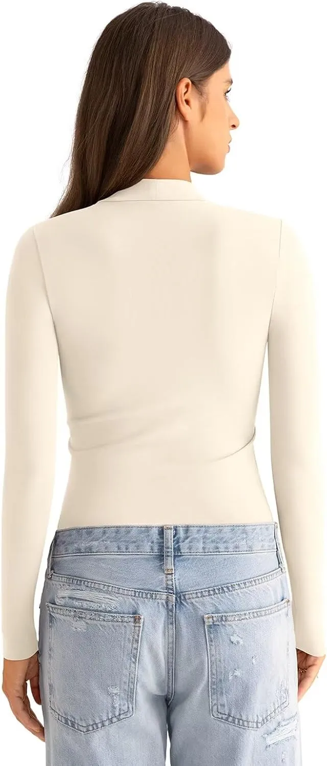 Womens Mock Neck Long Sleeve T Shirts Seamless Tops Turtleneck Slim Fitted Fall Winter Top Basic Clothes 2025