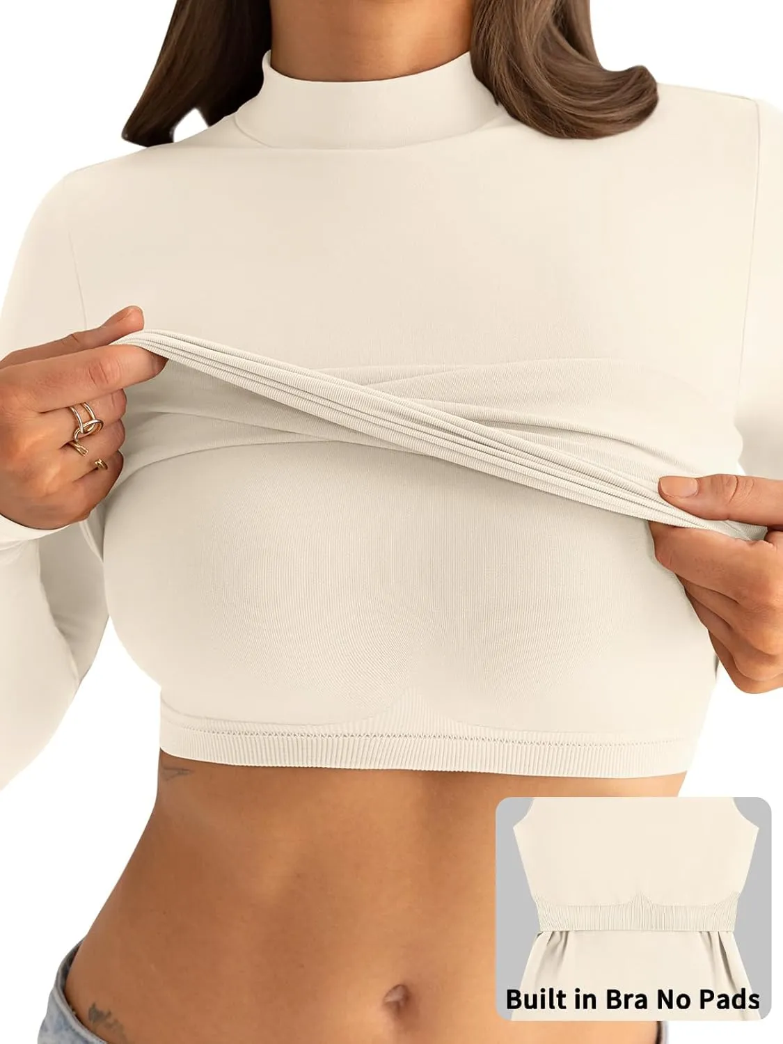 Womens Mock Neck Long Sleeve T Shirts Seamless Tops Turtleneck Slim Fitted Fall Winter Top Basic Clothes 2025