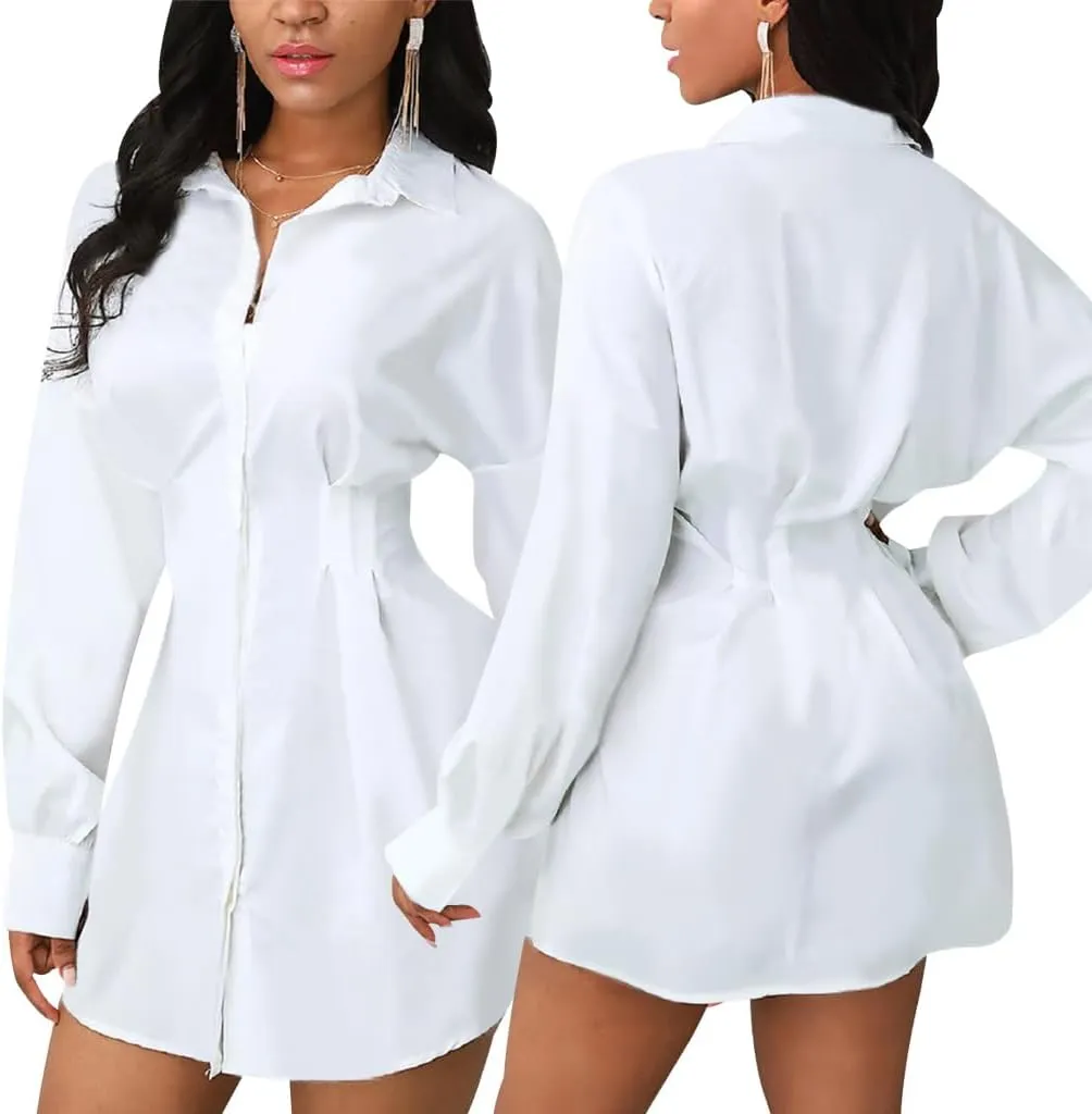 Women's Shirt Dresses Button Down Colorful Blouses Long Sleeve Floral Print Tops Loose Collar Sexy T-Shirts