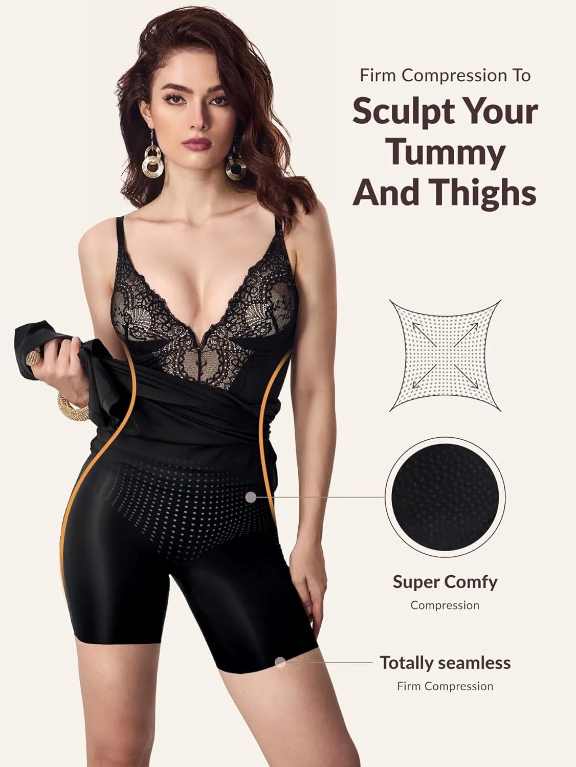 Women's Summer Built-in Bra and Shapewear Bodycon Sexy Maxi Dress with Lace Deep V-Neck and Spaghetti Straps