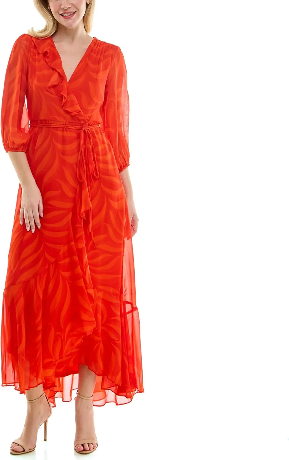 Women's V-Neck Ruffle Faux Wrap Maxi Dress