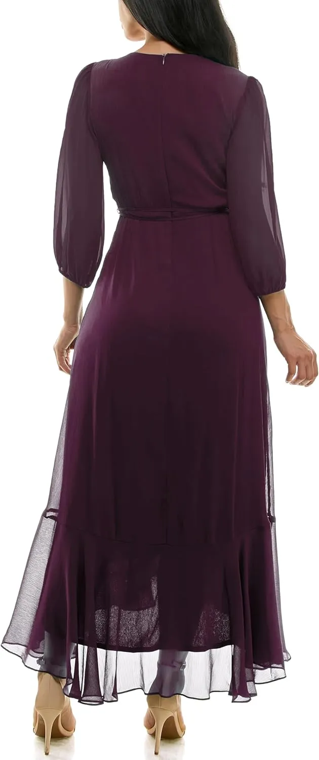 Women's V-Neck Ruffle Faux Wrap Maxi Dress