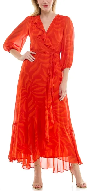 Women's V-Neck Ruffle Faux Wrap Maxi Dress