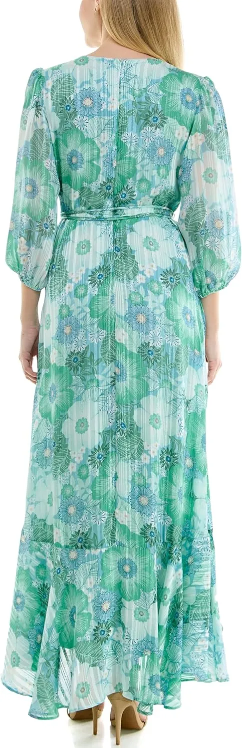 Women's V-Neck Ruffle Faux Wrap Maxi Dress