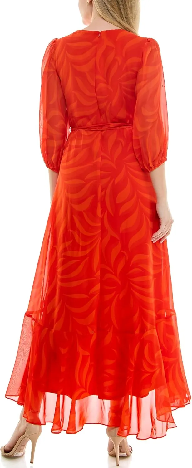 Women's V-Neck Ruffle Faux Wrap Maxi Dress