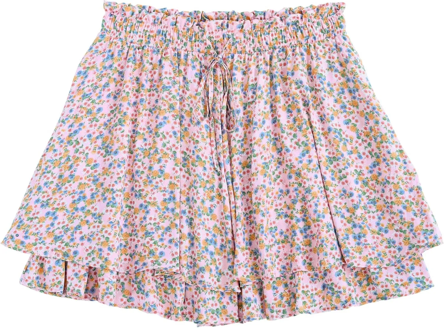 Women's Women's Summer Flowy Ruffle Hem Skirt Elastic High Waist Casual Boho Floral Skorts