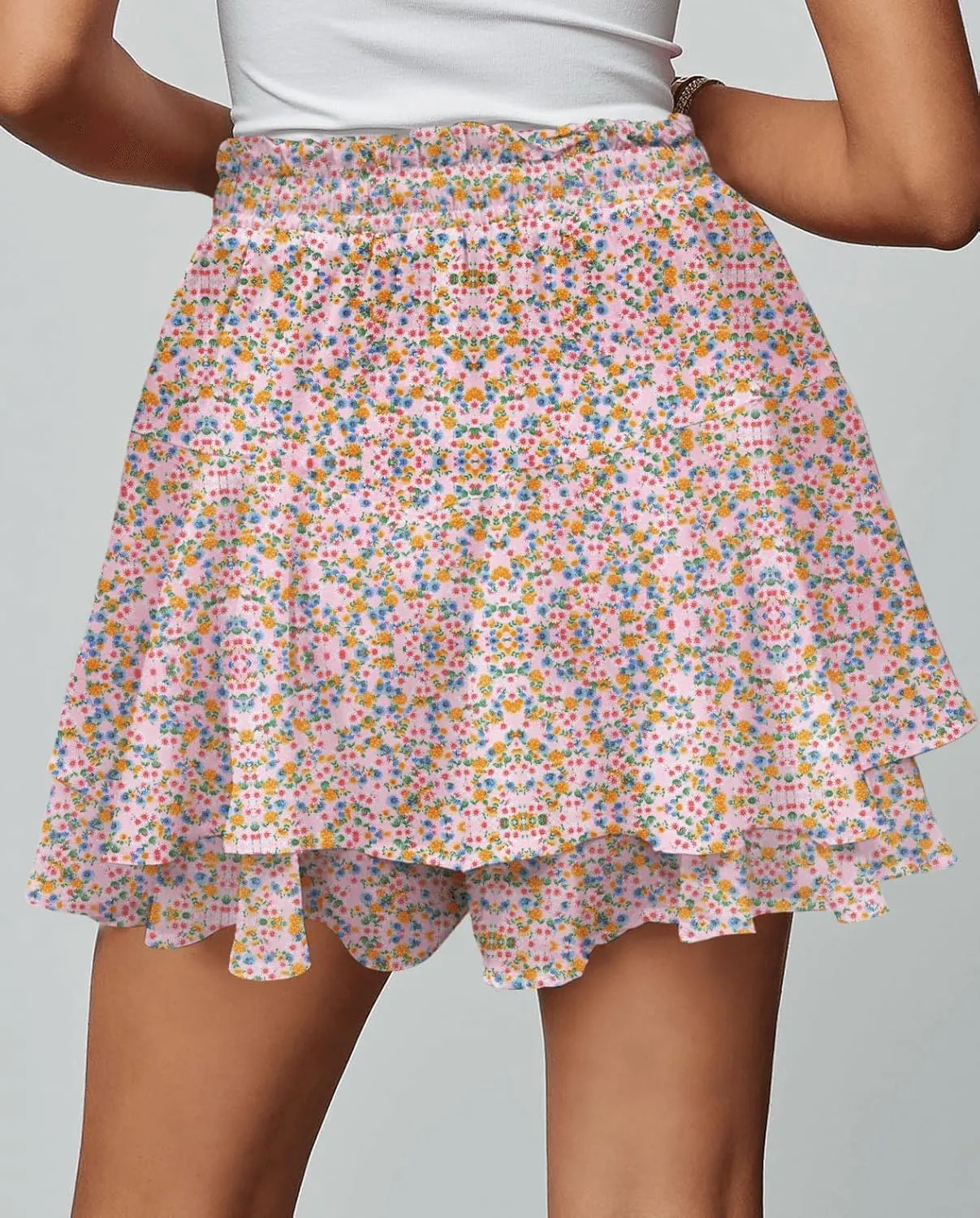 Women's Women's Summer Flowy Ruffle Hem Skirt Elastic High Waist Casual Boho Floral Skorts
