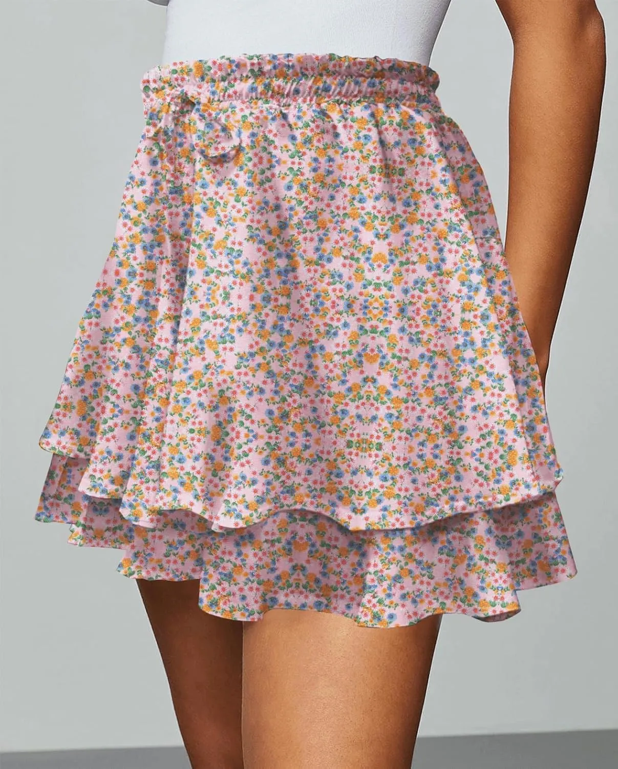 Women's Women's Summer Flowy Ruffle Hem Skirt Elastic High Waist Casual Boho Floral Skorts