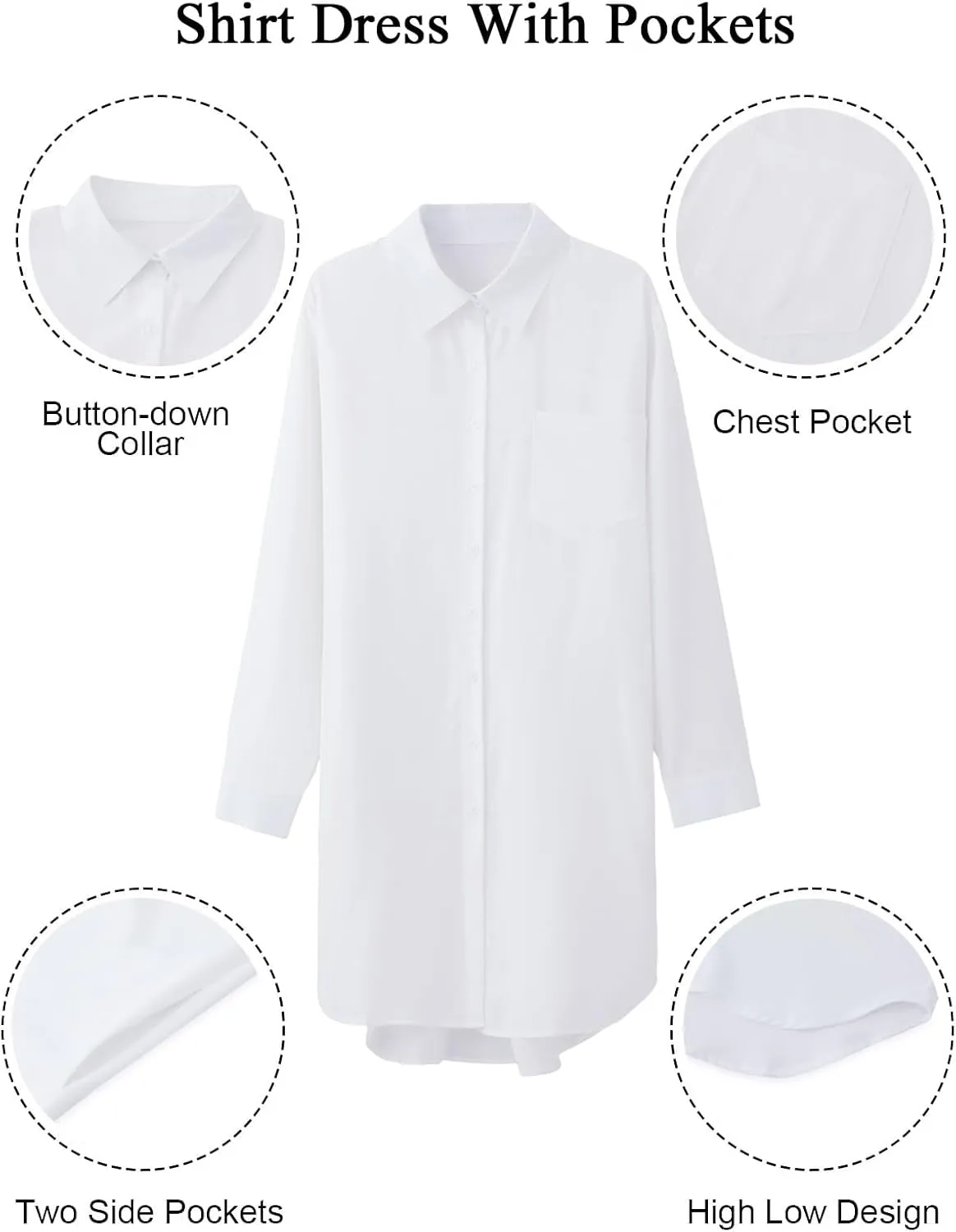 Wowcarbazole Womens Button Down Shirt Dresses Casual Long Sleeve Collared Shirts Oversized Blouse Tops with Pocket