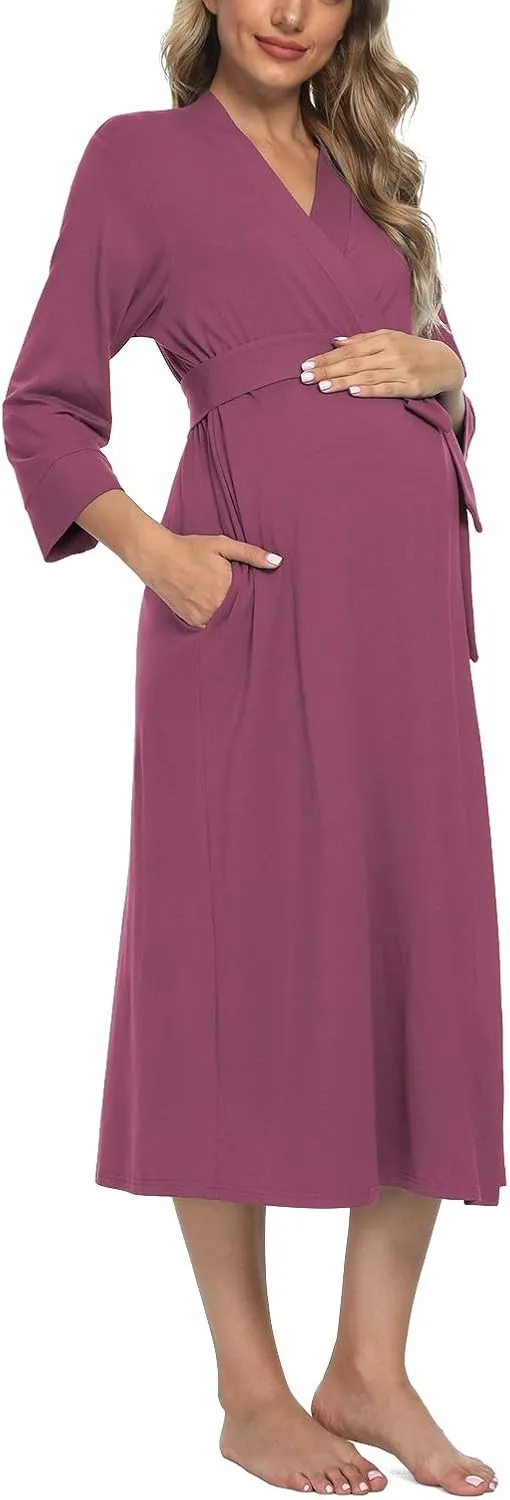 Xpenyo Women's Maternity Sleepwear,Labor/Delivery/Nursing/Hospital Nightgown Kimono Robes Long Pregnancy Loungewear