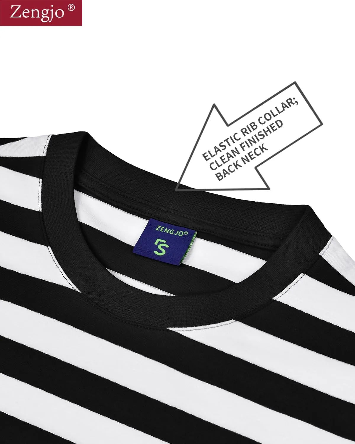 Zengjo Men's Casual Cotton Spandex Striped Crewneck Long-Sleeve T-Shirt Basic Pullover Stripe tee Shirt