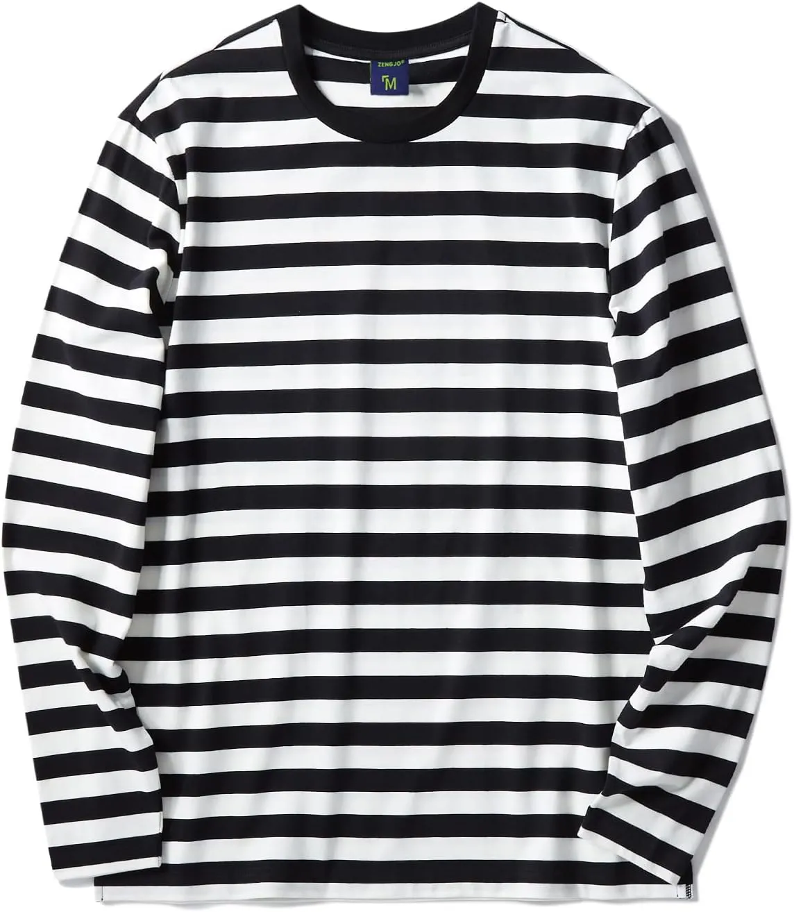 Zengjo Men's Casual Cotton Spandex Striped Crewneck Long-Sleeve T-Shirt Basic Pullover Stripe tee Shirt