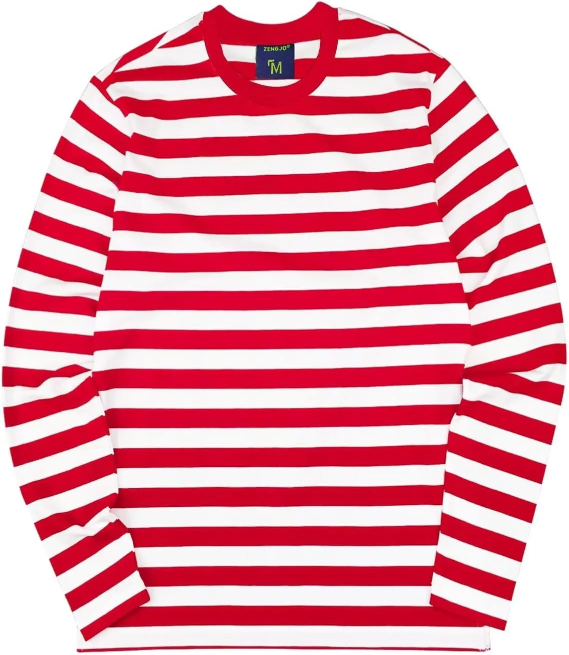 Zengjo Men's Casual Cotton Spandex Striped Crewneck Long-Sleeve T-Shirt Basic Pullover Stripe tee Shirt